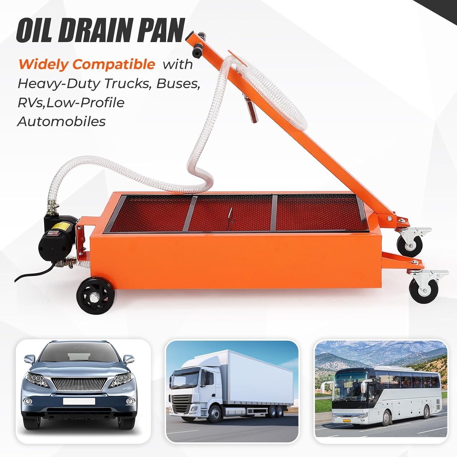 15Gal Low Profile Oil Drain Pan W/ Electric Pump Cart for Car SUV Truck Draining