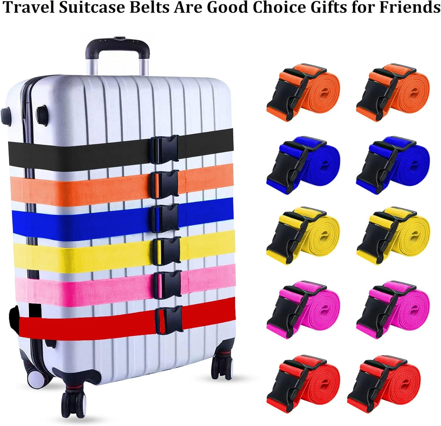 2 Pack Suitcase Straps, Bright Color Adjustable , TSA Approved (Orange)