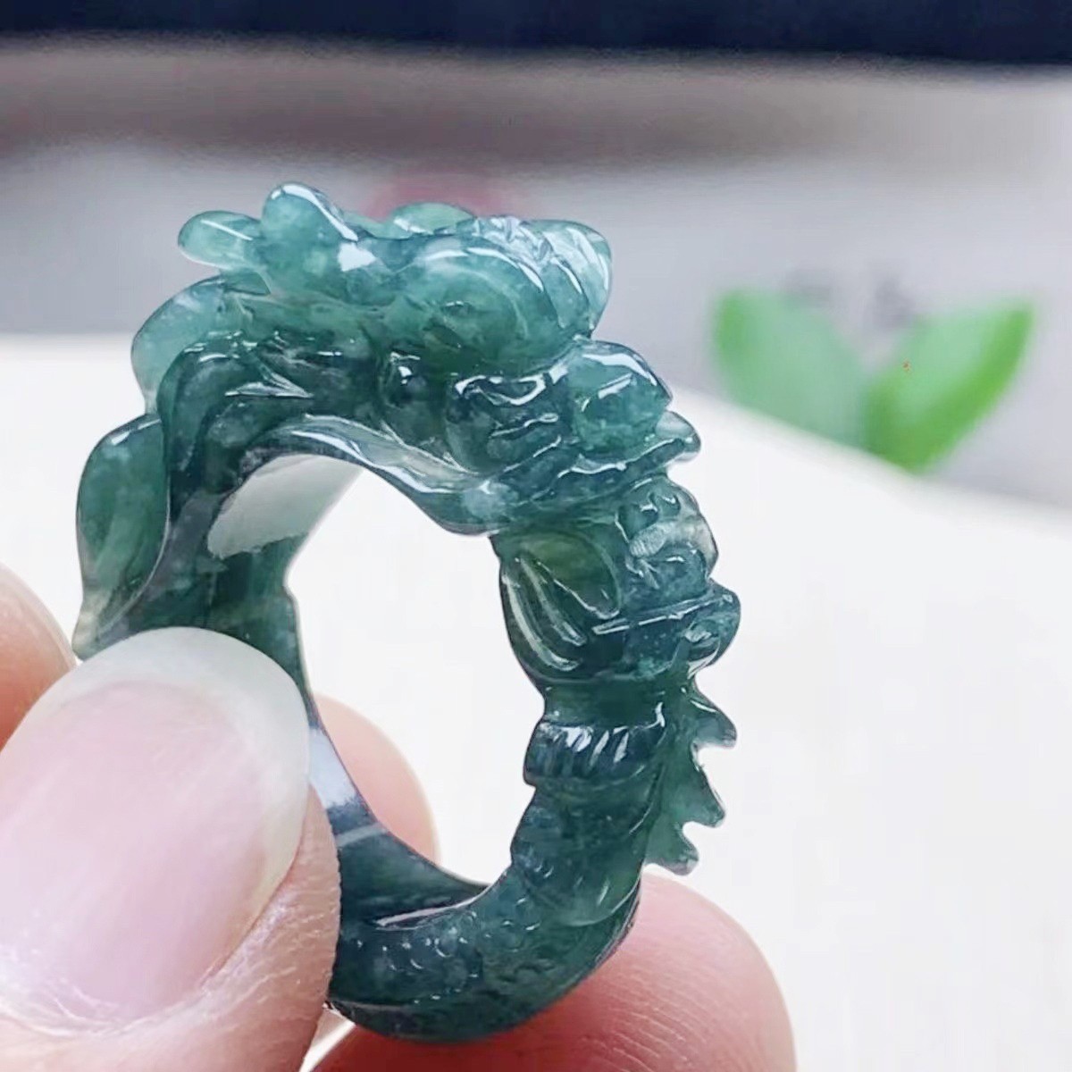 Certified Natural Burma Grade A Jade jadeite Carved Dragon Men Women Lucky Ring