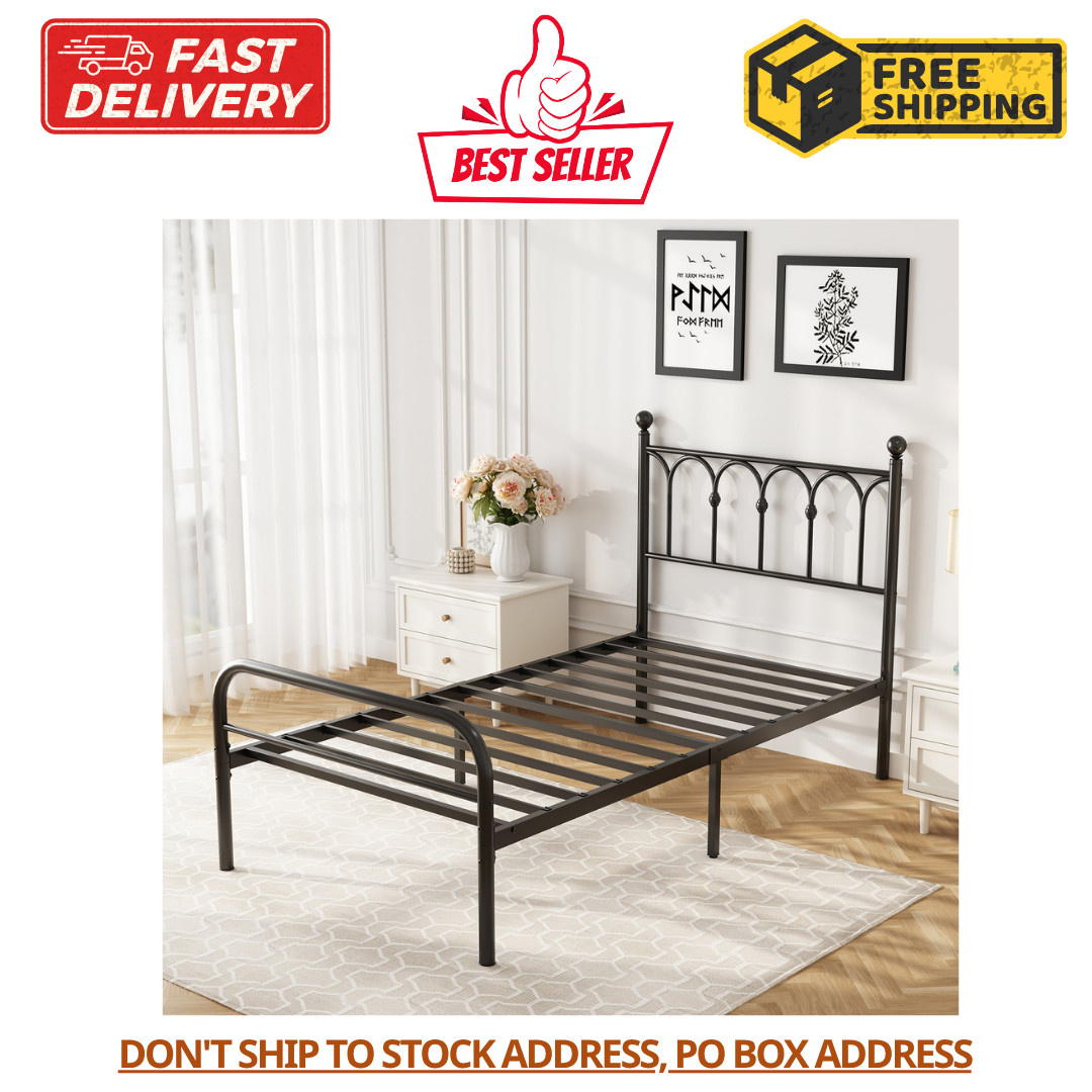 Gianna Twin Metal Platform Bed Frame with Steel Slat Support, Underbed Storage,