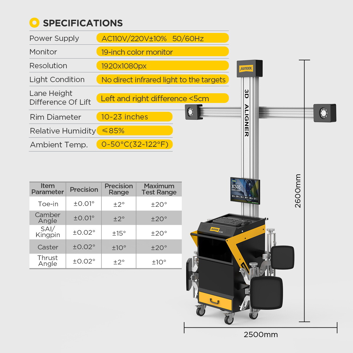 AUTOOL 3D Wheel Alignment Machine Wheel Aligner Aligning System For 4-Post Lifts