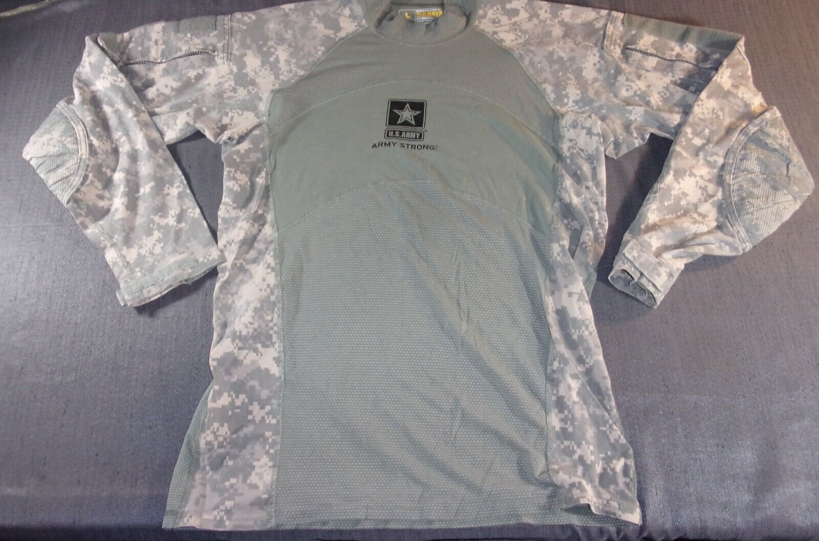 MASSIF FLAME RESISTANT ARMY STRONG COMBAT SHIRT ACU DIGITAL CAMO LARGE DEFECT