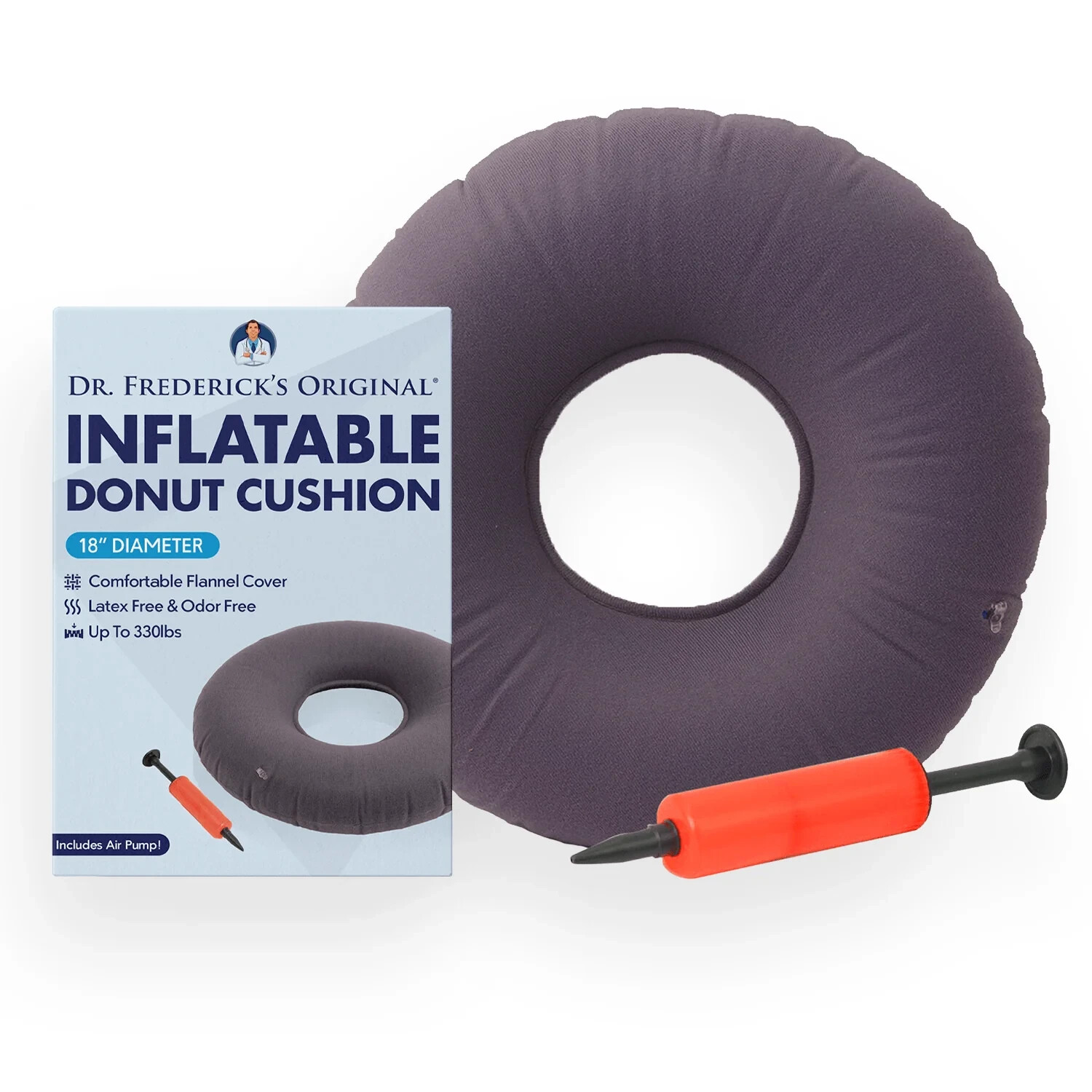 Dr. Frederick's Donut Cushion 18" Inflatable Ring Tailbone Pain Hemorrhoid Seat