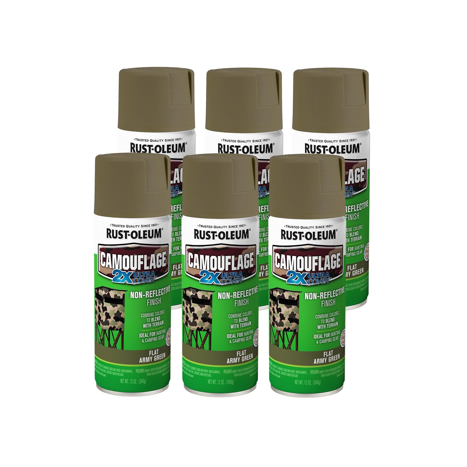 Rust Oleum Camouflage Paint 12Oz Pack Of 6 Army Green Ultra Flat Non Reflective