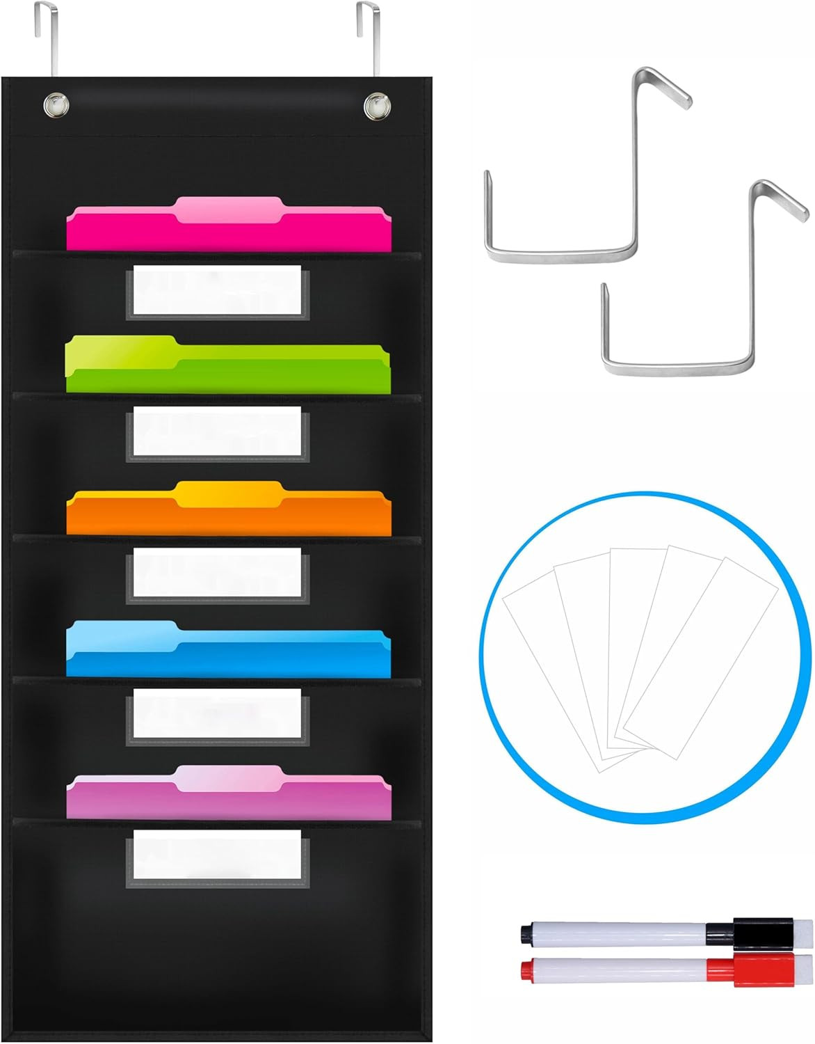 Organization Pocket Chart, Wall File Organizer Folder with 5 File Pockets, 5 Dry