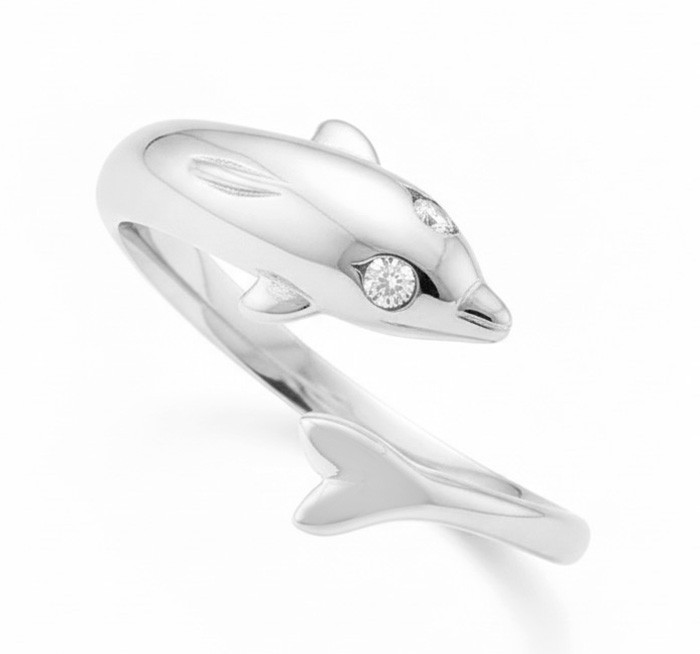 Dolphin TOE RING 14k Solid White Gold - Adjustable