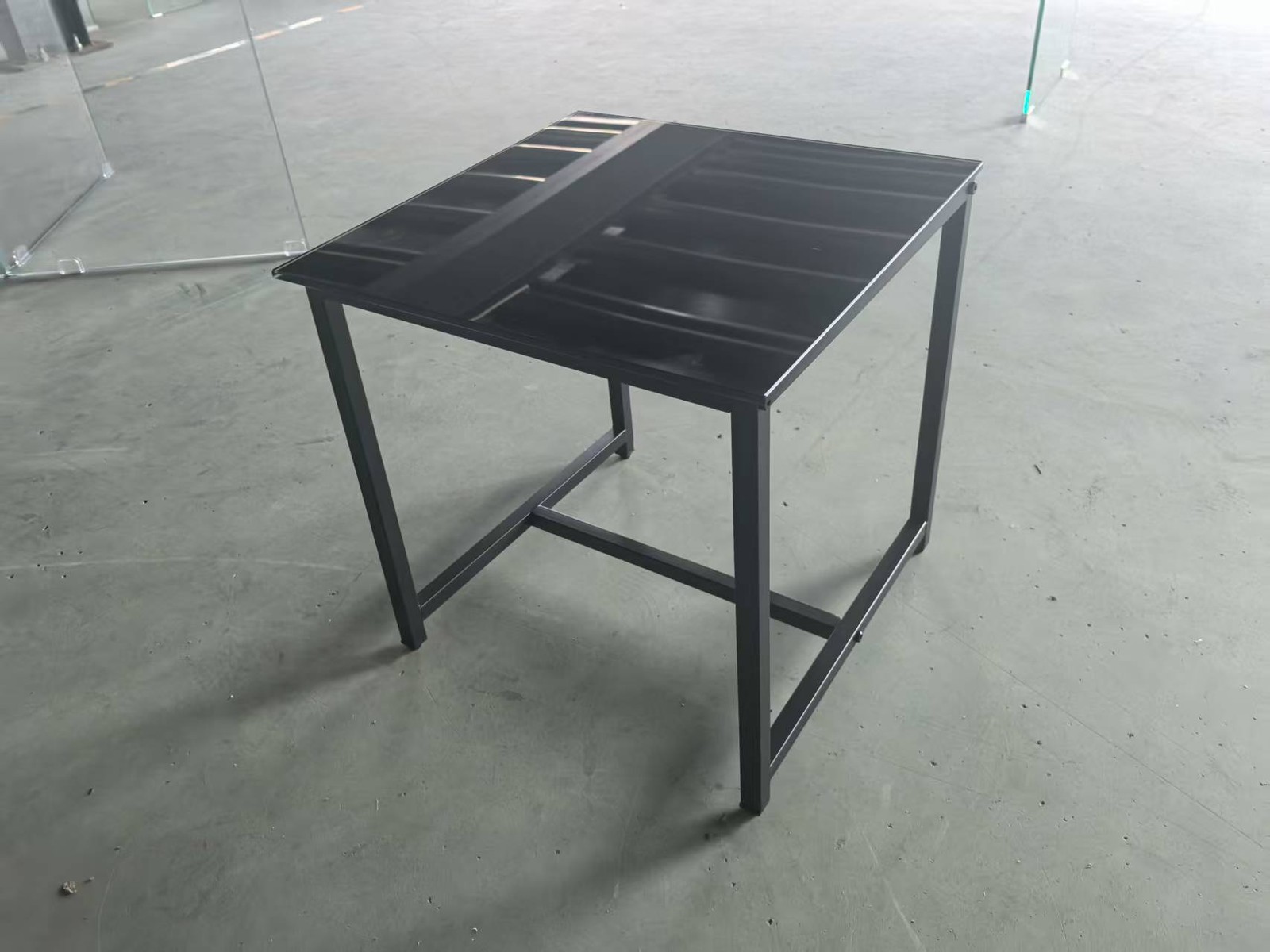 Black Glass Night Stand,MDF SideTable, Small Tea Table, Sofa Table with Metal L