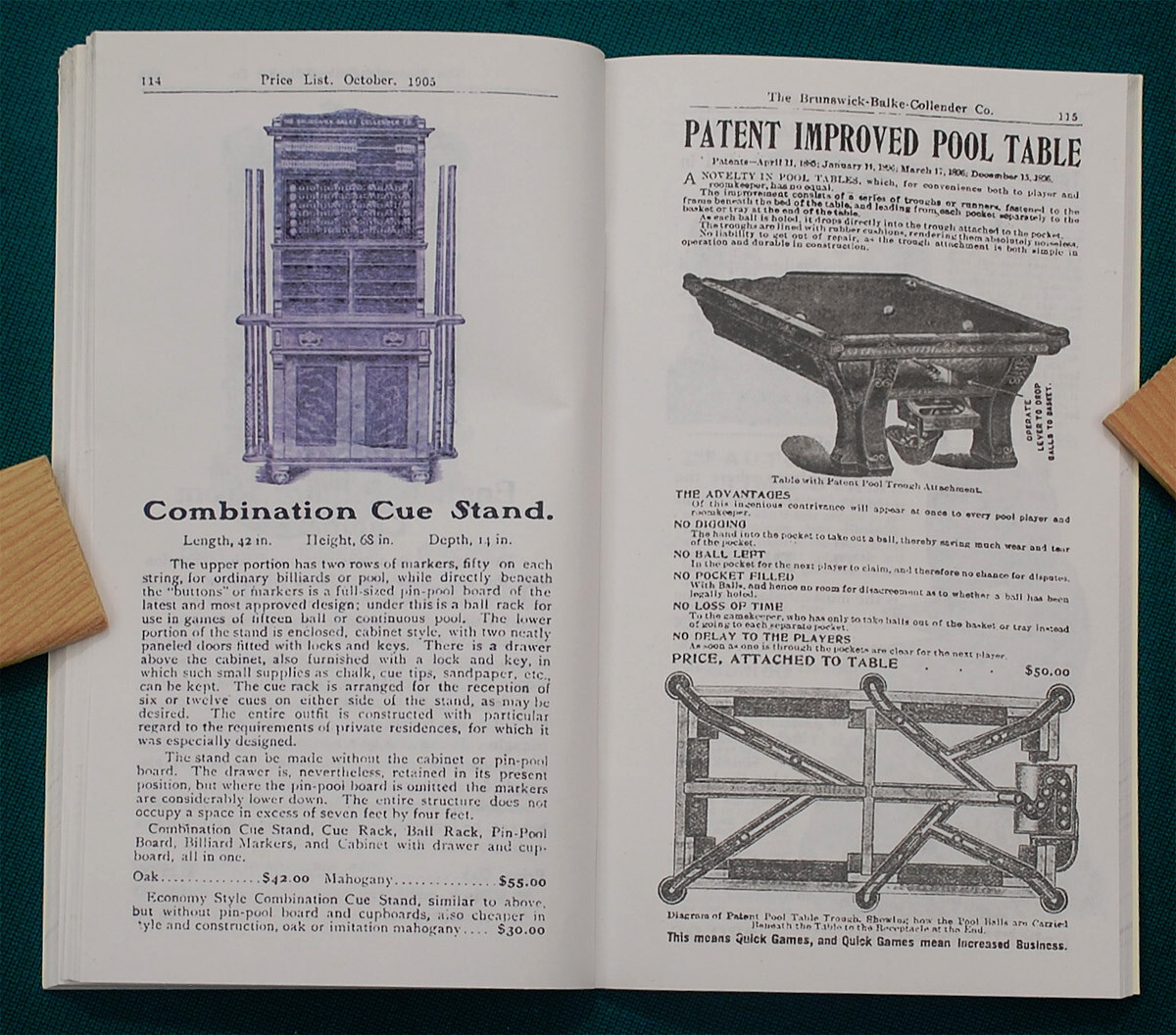 Reproduction of Rare 1905 BBC Billiard Price List/Catalog No. 1488