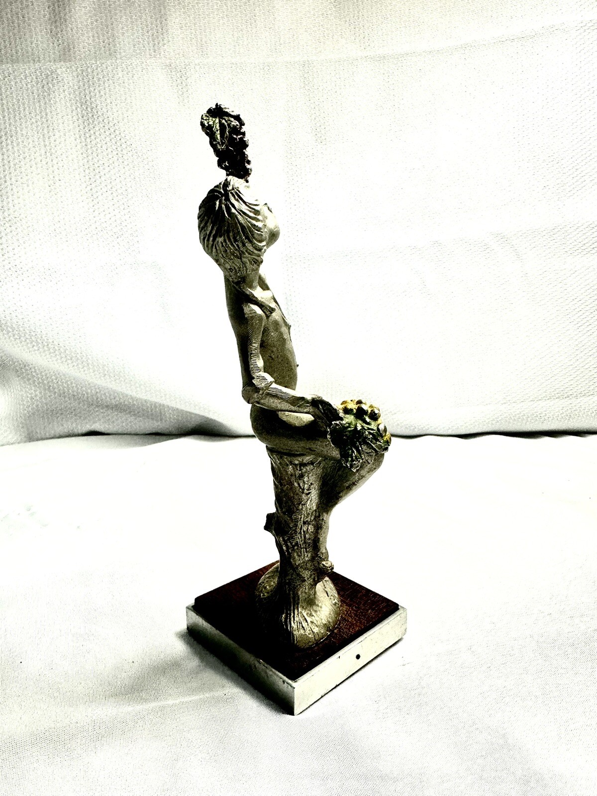 Vintage Signed AUTUNNO Boy Eating Grapes Sculpture Wooden Base Italy Art Deco