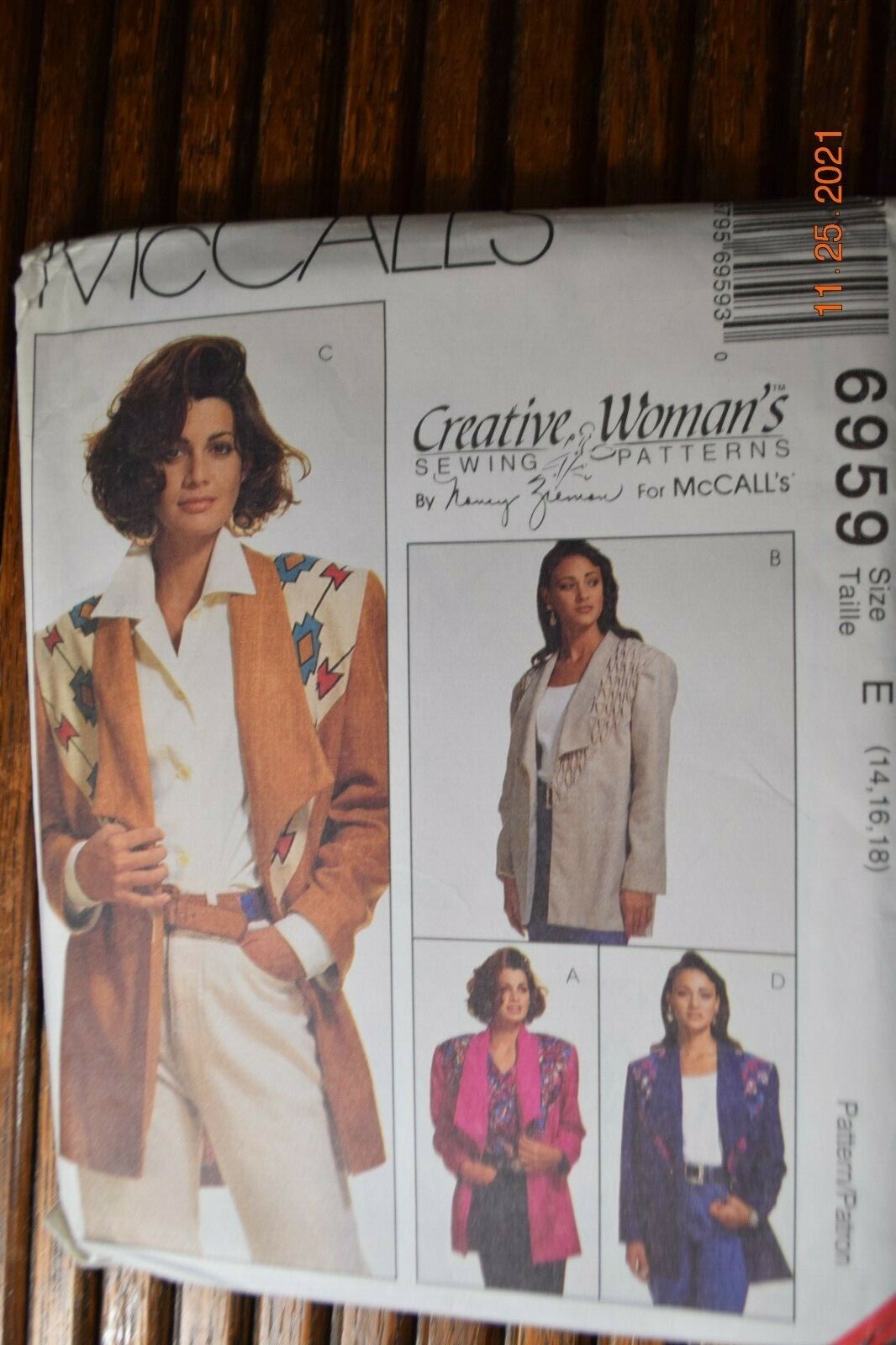 McCALLS 6959 Misses' Creative/Decorative Jackets Pattern Sz 14 16 18 UNCUT