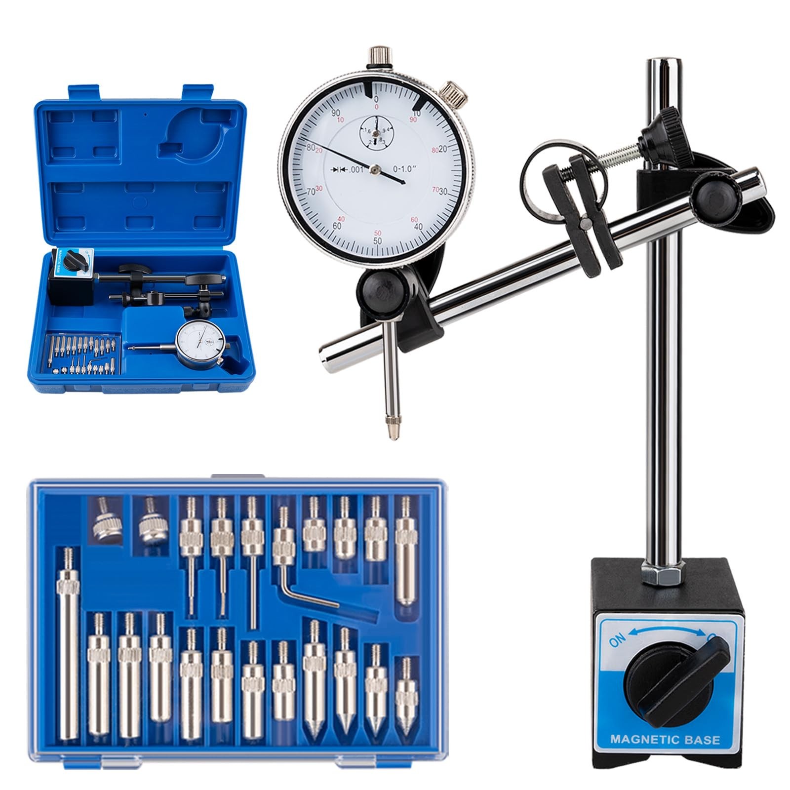 Rpeconu Dial Indicator with Magnetic Base, 0-1"×0.001" Precision Test...