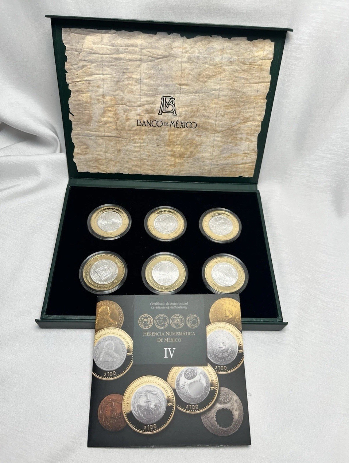 2014 Mexico SERIE IV Silver 6 coins Herencia Numismatic Heritage box & COA