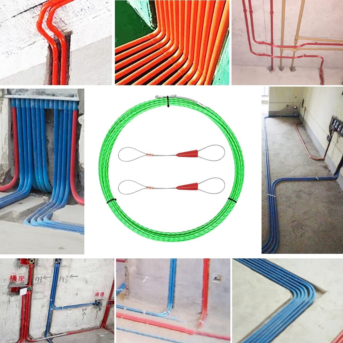30M Wire Puller Wall Cable Running Fish Tape Push Pull Rod Electrical Fish Ta...