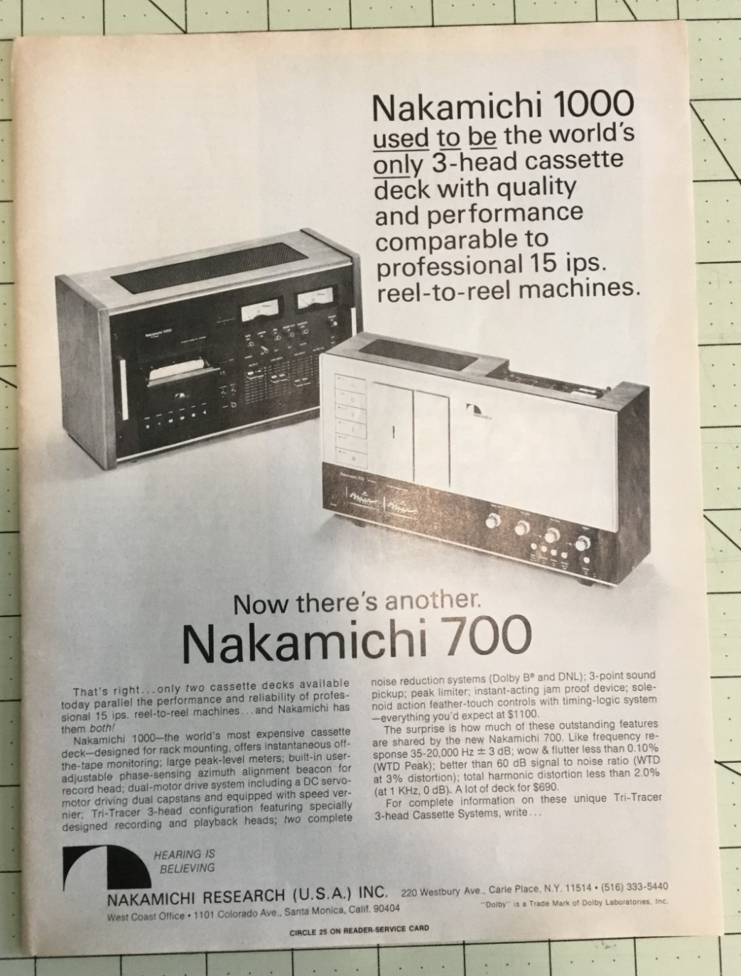 Nakamichi 700 Cassette Deck Magazine Ad - 1974