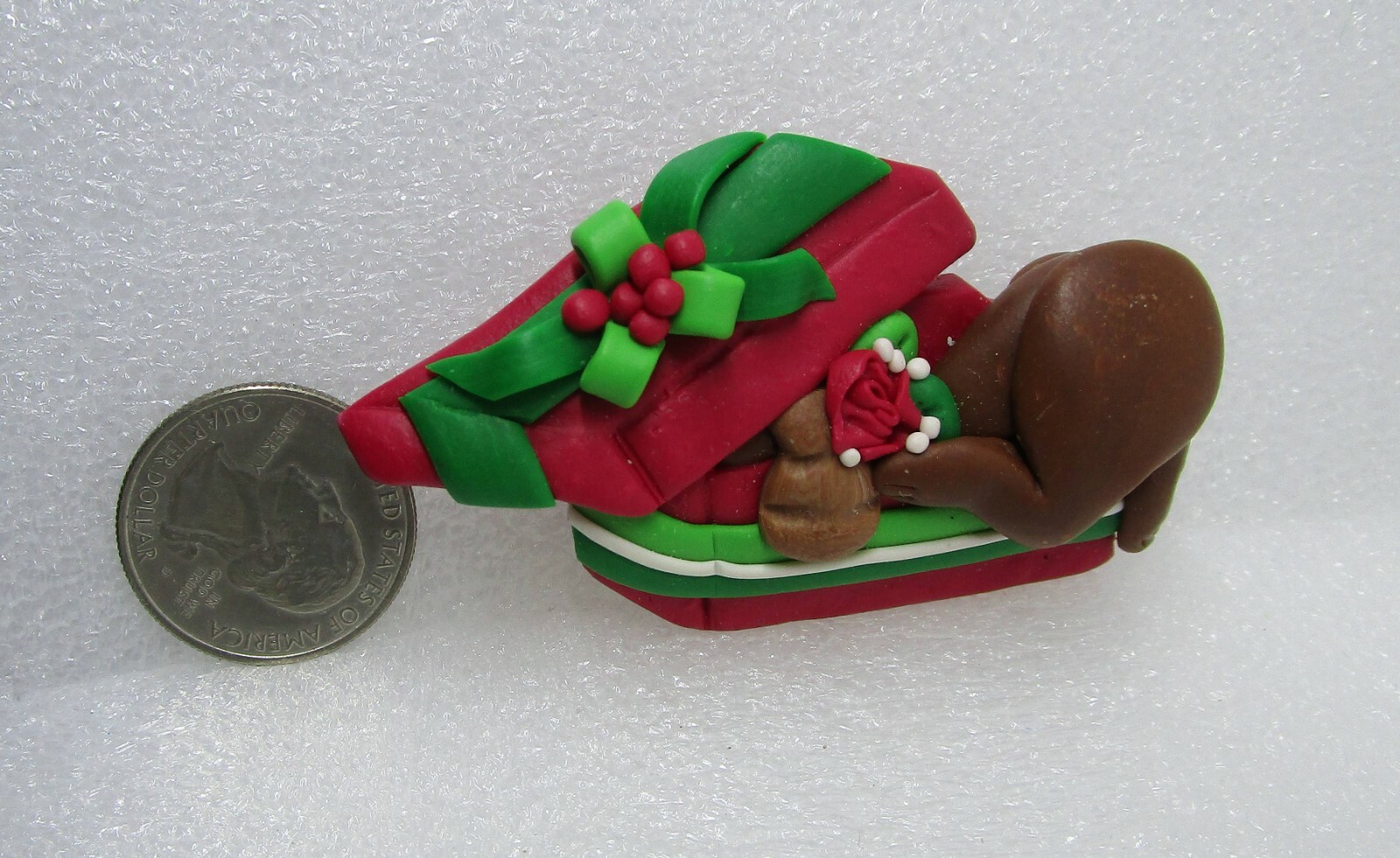 Gone Troppo Handcrafted Clay Dog In Christmas Present Pin