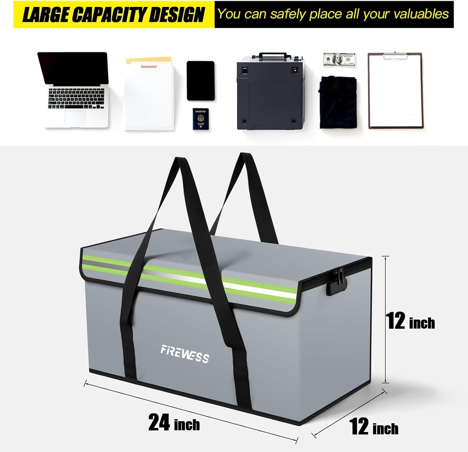 Large Fireproof Safe Bag, 24x12x12 Fireproof Document Bag, Large capacity wat...