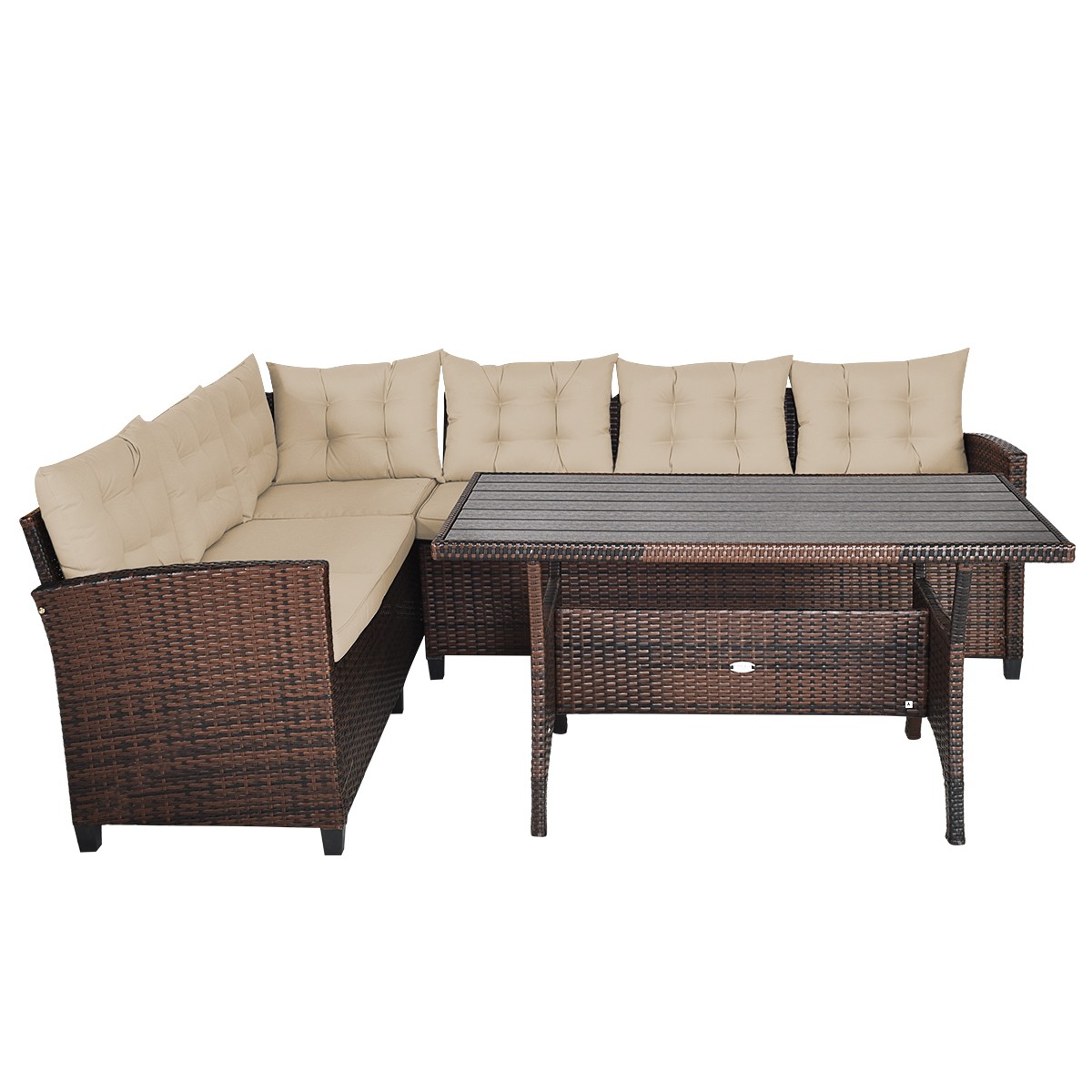 Patiojoy 3PCS Premium Rattan Dining Set Outdoor Cushioned 6 Seats Sofa Comfort