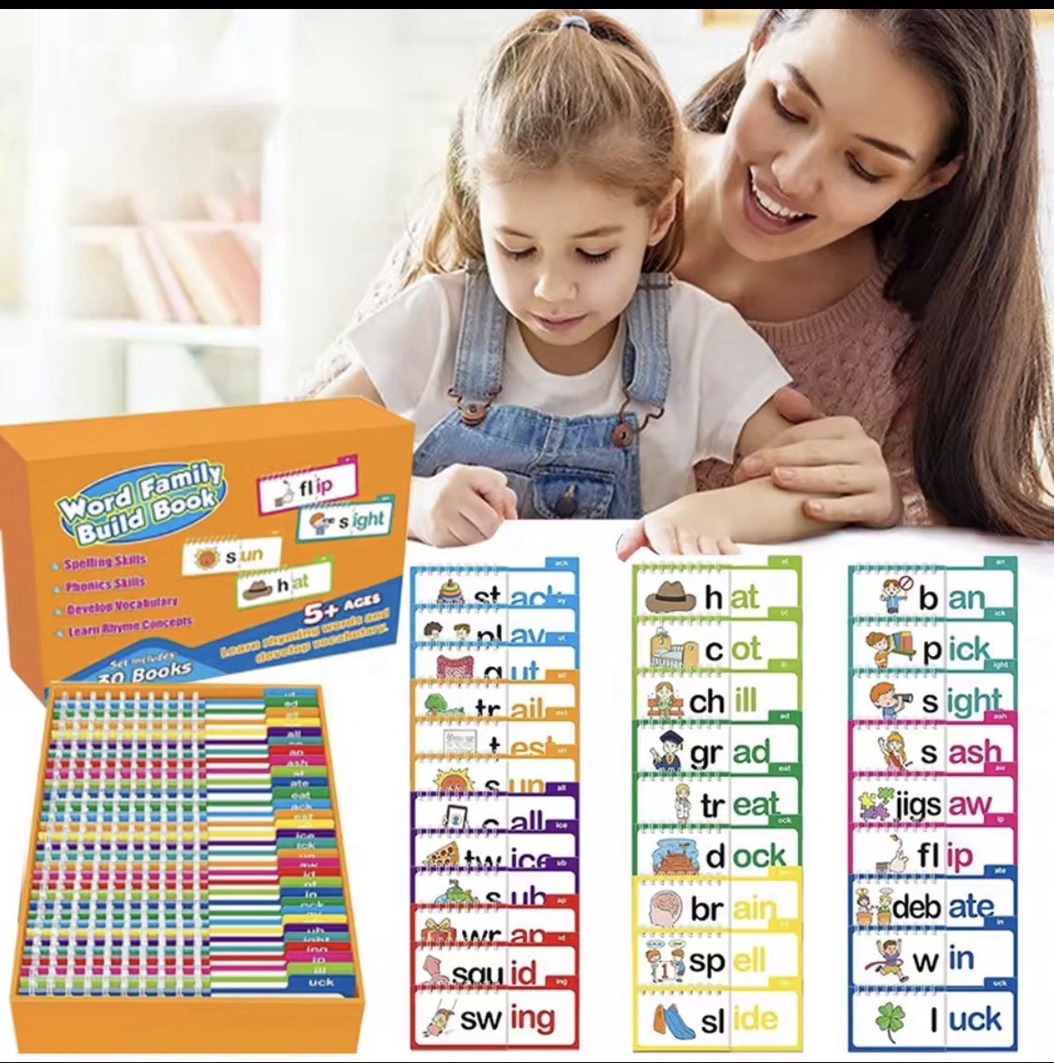 30 Read and Rhyme Flip Books,ABC-Word Vocabulary Families Flash Cards 2025 SS