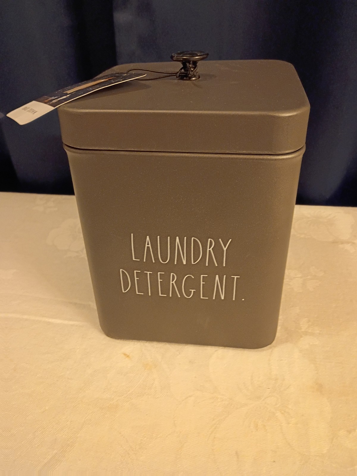 NWT Rea Dune Laundry Detergent Smokey Gray Tin Canister Metal 7.5"x6"x6"