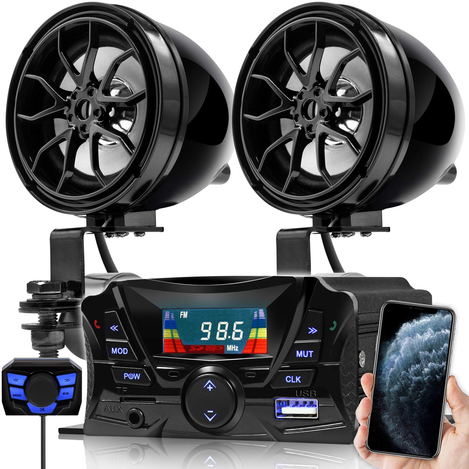 GoHawk Motorcycle Speakers Bluetooth, Waterproof and TS3 Black