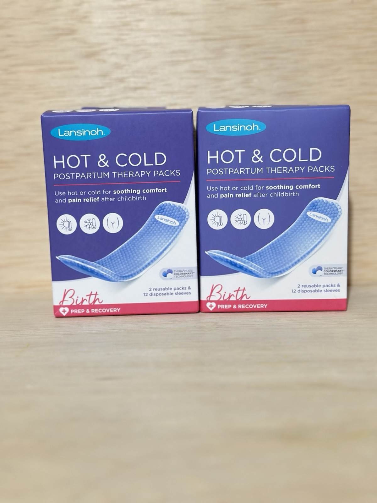 2-Lansinoh Hot & Cold Postpartum Therapy Pacs 2 Reusable & 12 disposable Sleeve