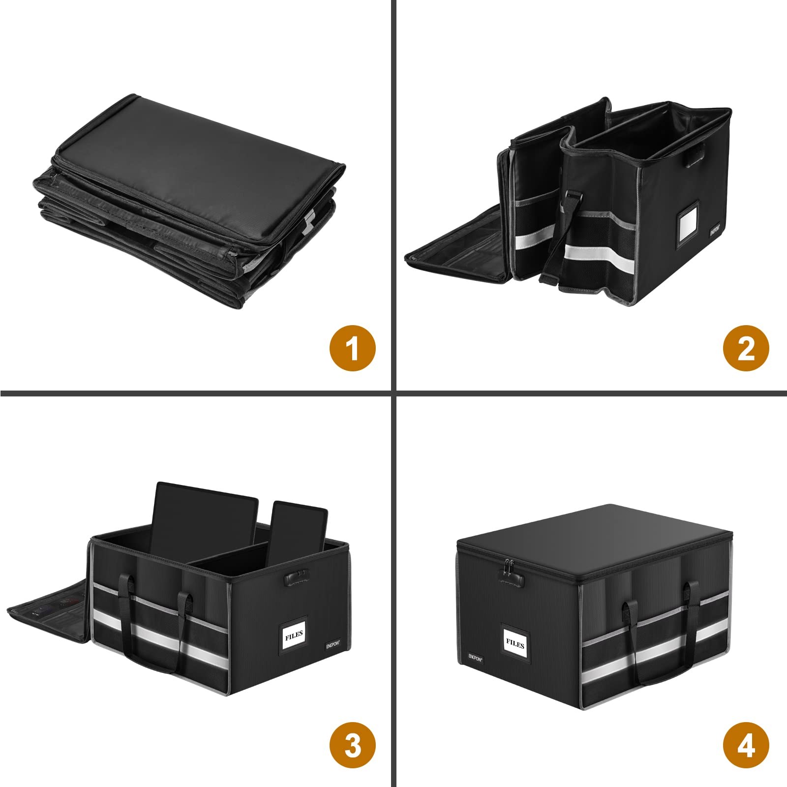 Fireproof Document Box with Lock, File Storage Organizer Box with Inserts ＆Me...