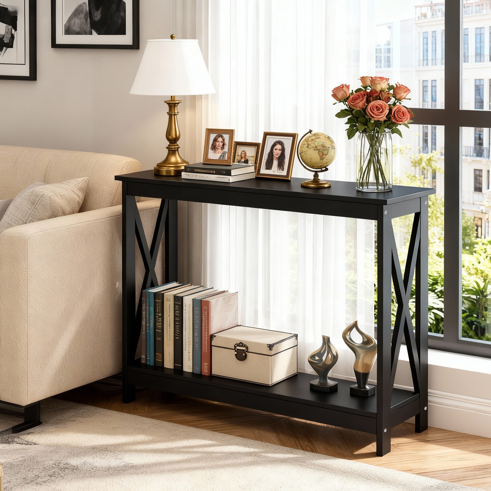 Console Table Along Bed Accent Side Stand Display Storage Shelf Entryway 47inch