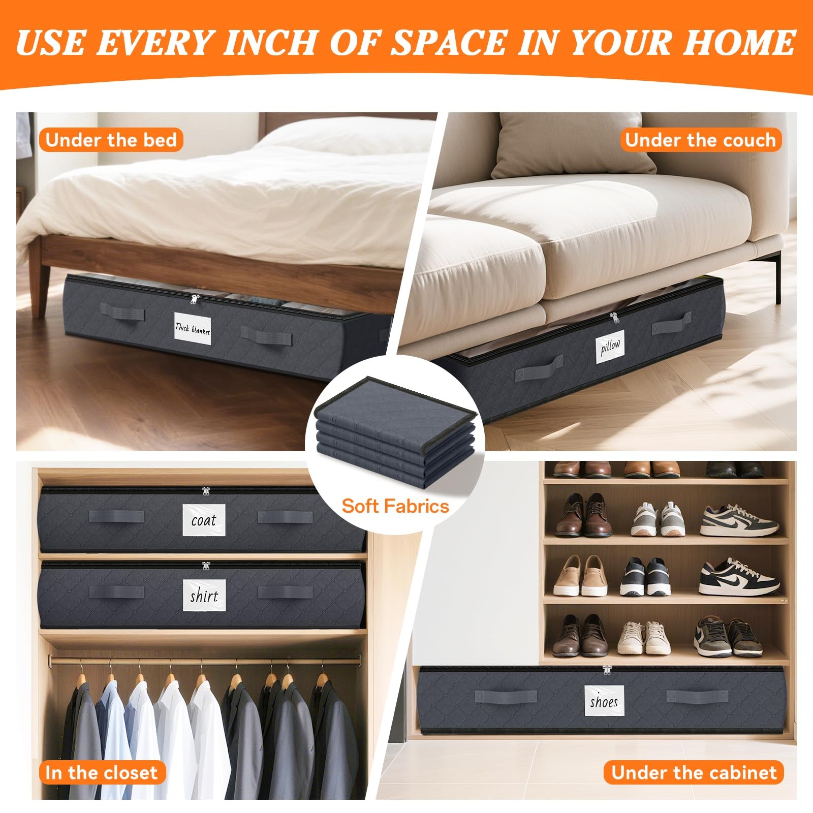 90L Under Bed Storage Containers, 2-Pack Storage Bins with Clear Top, Foldabl...
