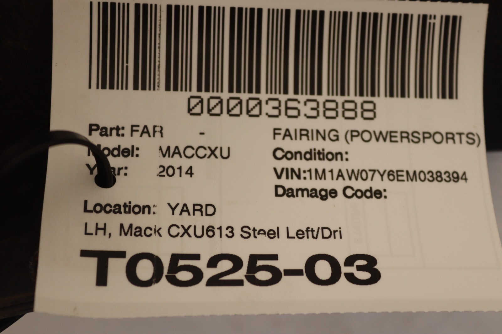 2013-2018 MACK CXU613 LEFT DRIVER UNDER SLEEPER PANEL FAIRING 64 3/4' LONG OEM