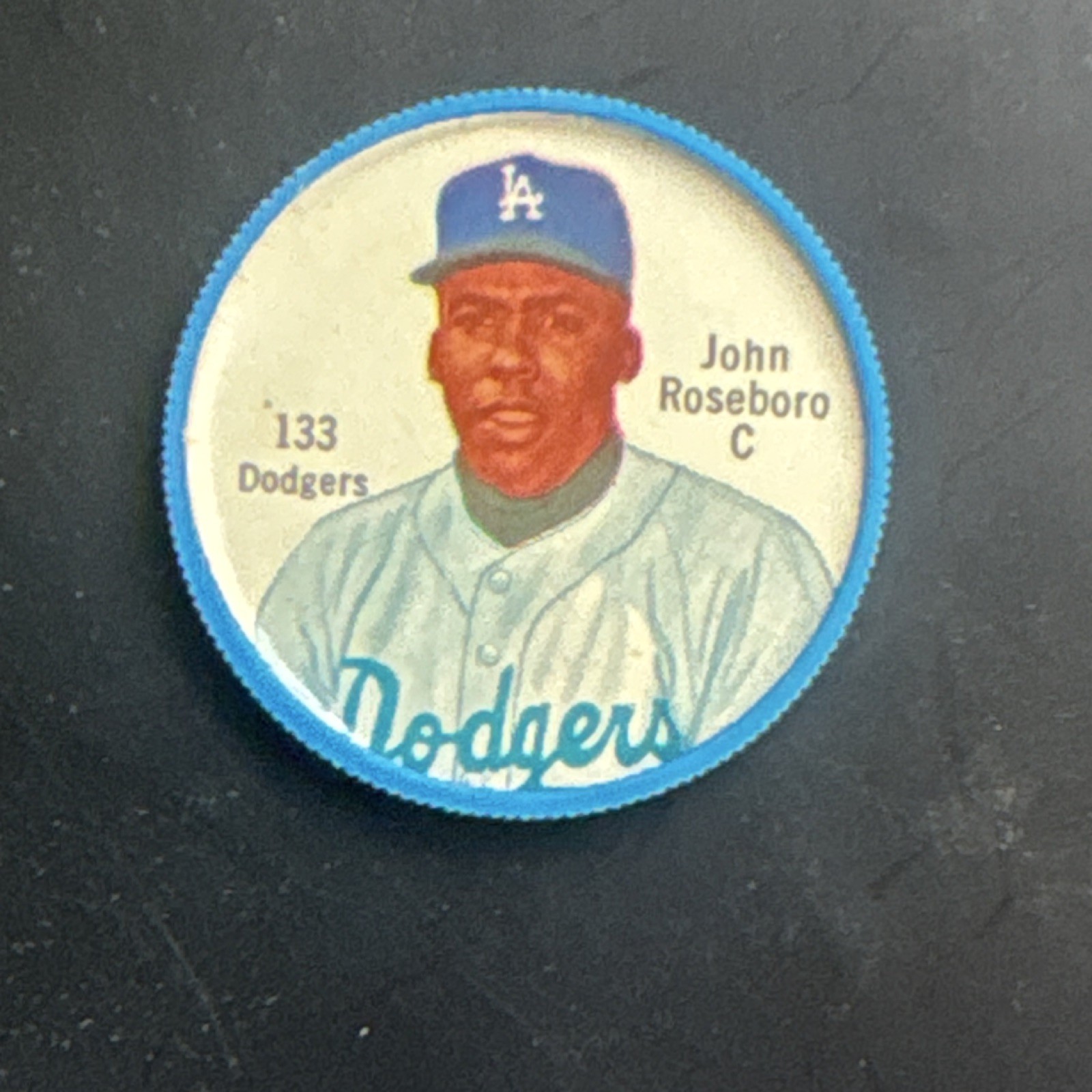 1962 Salada Junket John Roseboro Dodgers Vintage Plastic Baseball Coin #133 Blue