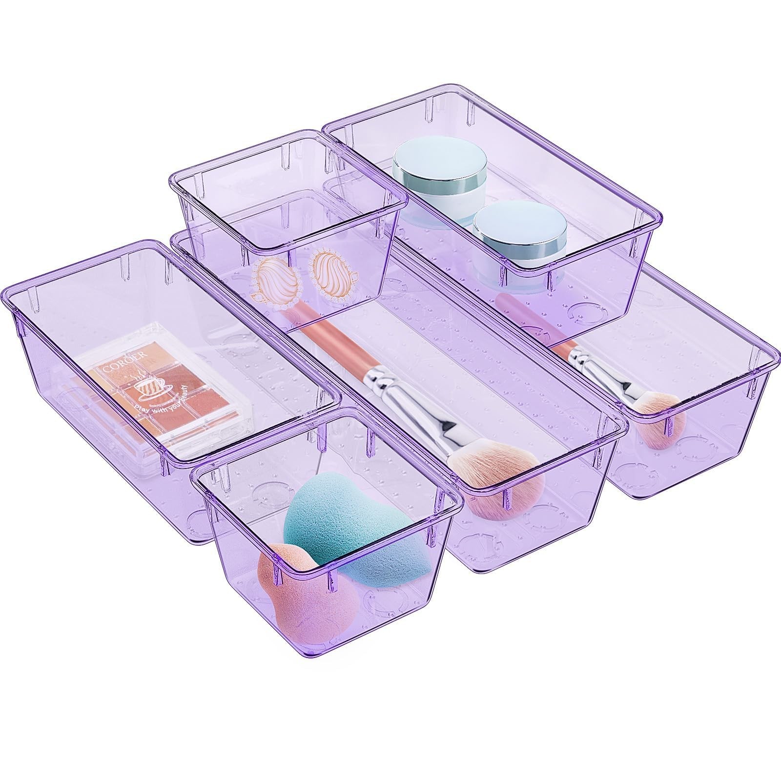 WOWBOX 6 Pack Clear Drawer Organizer Set, Acrylic Drawer Storage Trays, Stora...