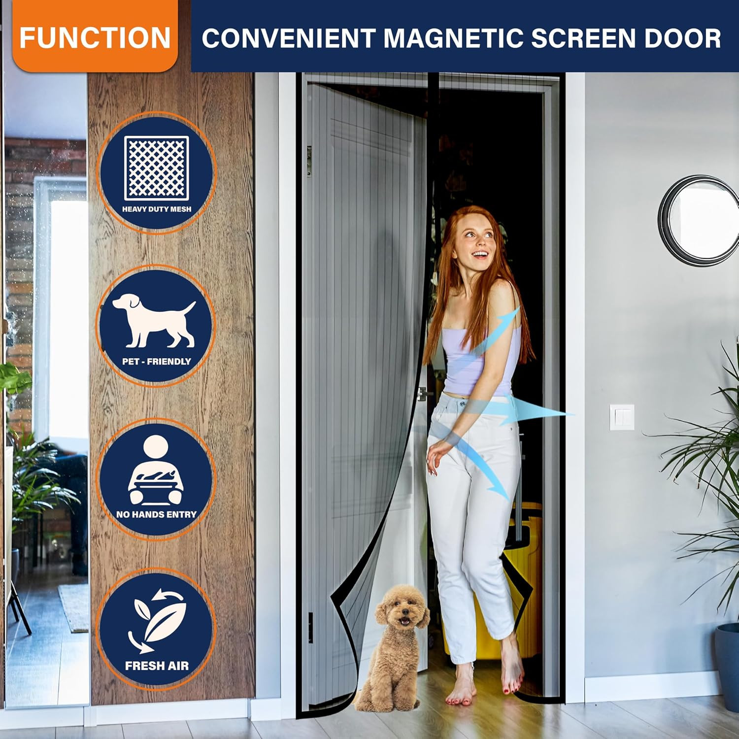 Mesh Screen with Magnetic Closure-Keeps Bugs Out Let Breeze In, Heavy Duty - Pet
