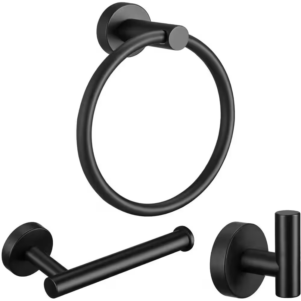 3-Piece Bath Hardware Set with Towel Ring Toilet Paper Holder and Towel Hook in