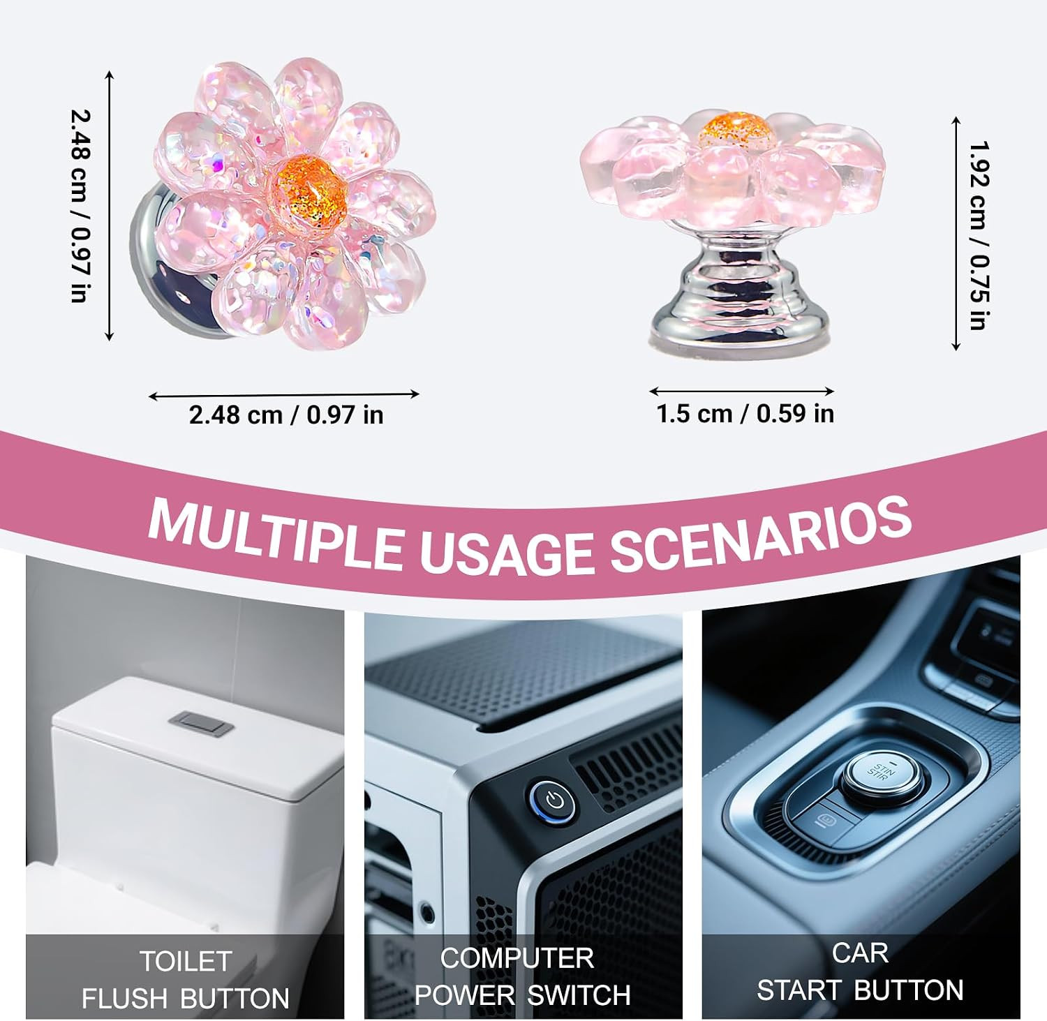 Push to Start Button Cover - Daisy Resin Engine Start Stop Cover, Bling Sunflowe