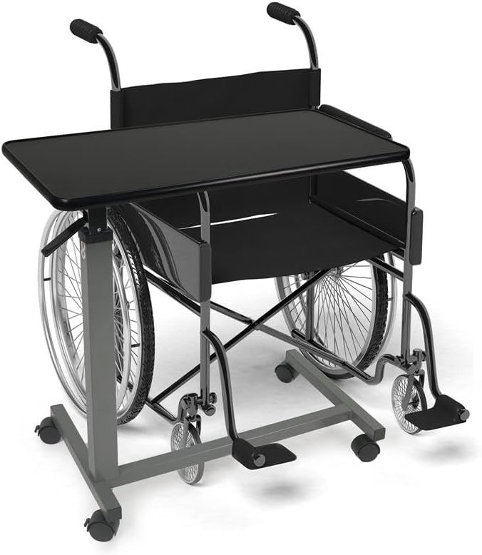 Vaunn Medical Adjustable Overbed Bedside Table with Wheels Black