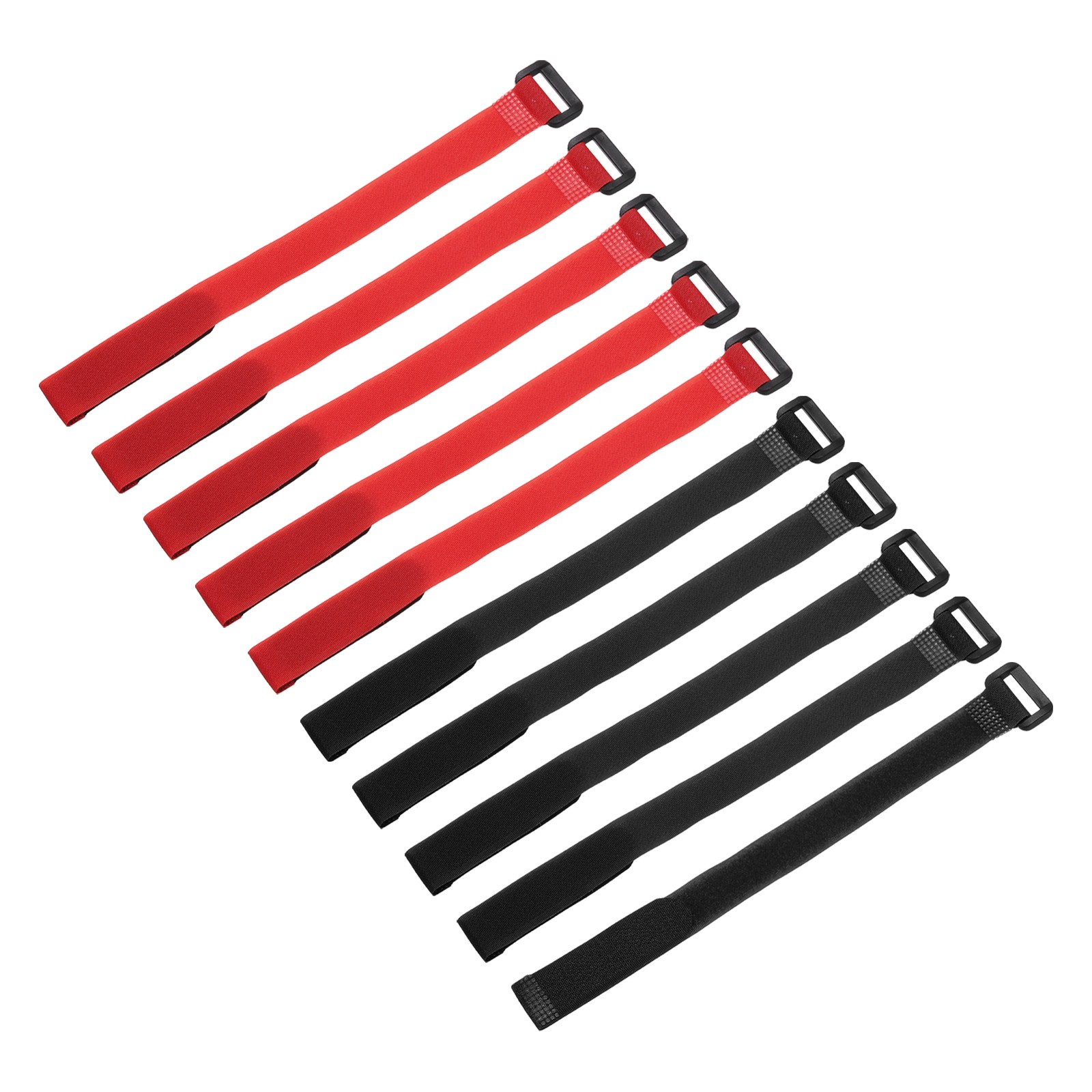 10Pcs, Battery Tie Down Straps 0.8"x8" Black/Red Nylon Hook Loop Strap