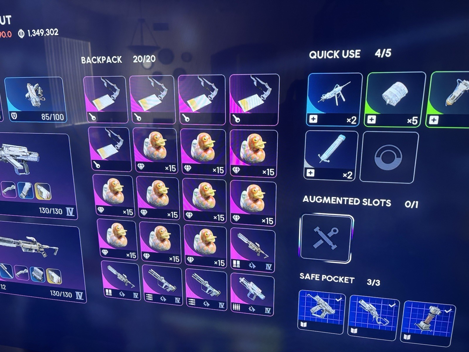 Game Item/Asset Inventory Screen with Weapons and Items Digital Assets