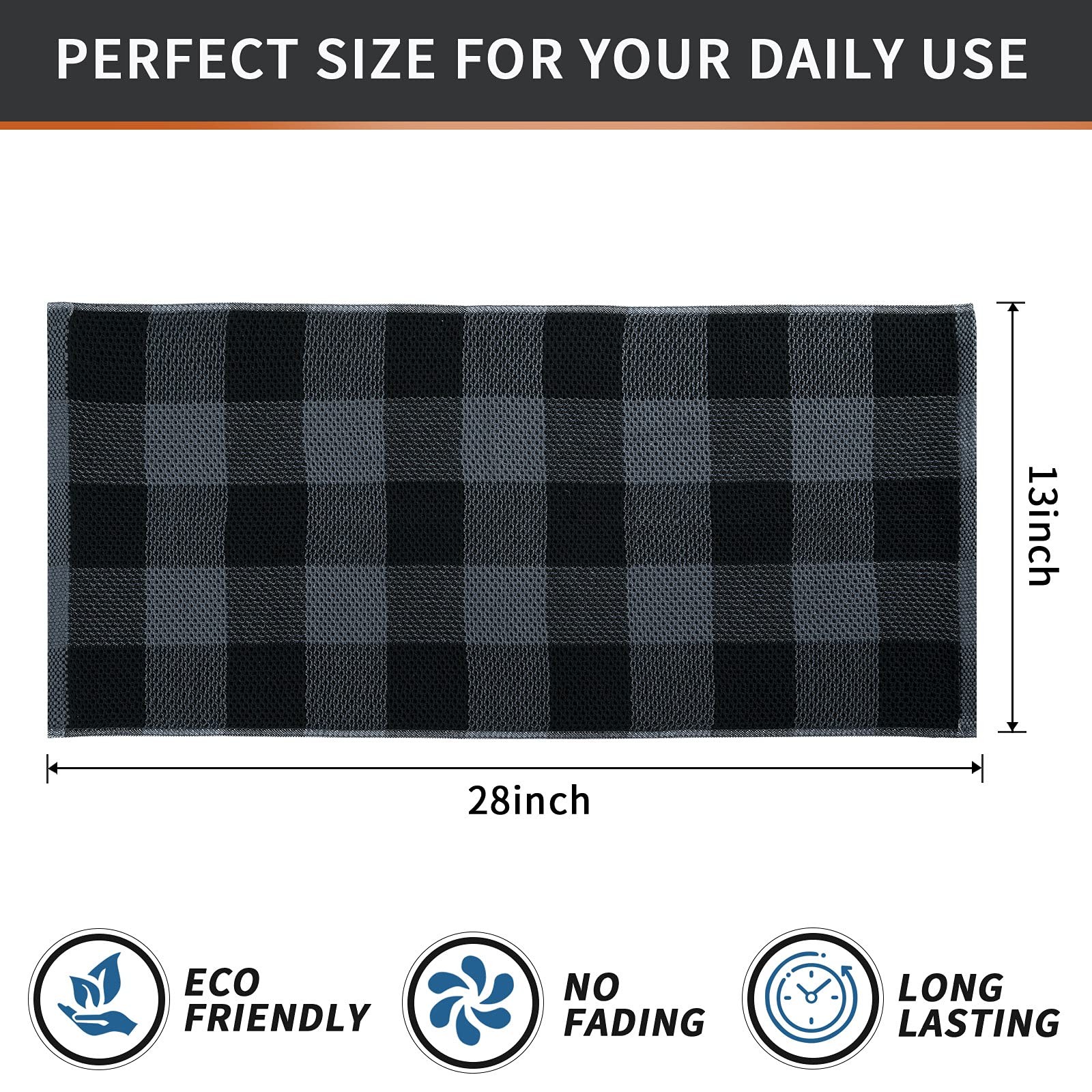 Super Soft 100% Cotton Waffle Kitchen Towels, 4-Pack, Black & Grey Check