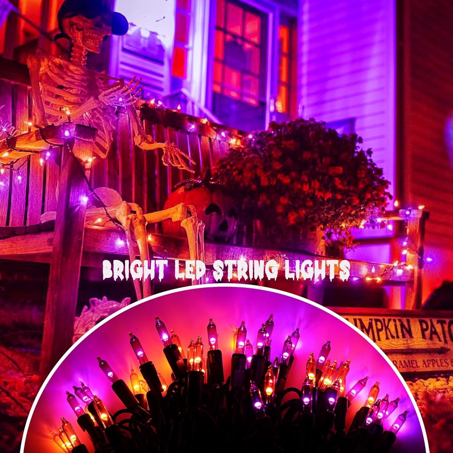 Joomer Orange Purple Halloween String Lights, 19.5FT 100 LED Mini String Lights,