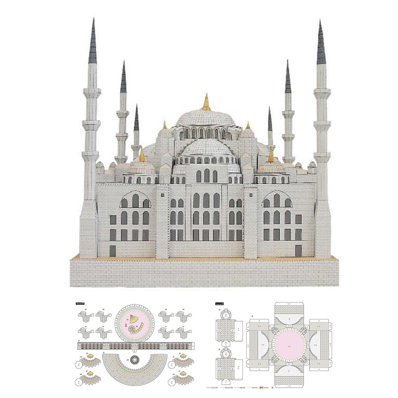 Blue Mosque Sudan 3D Paper Model Replacement Accessories Commponents Beautiful