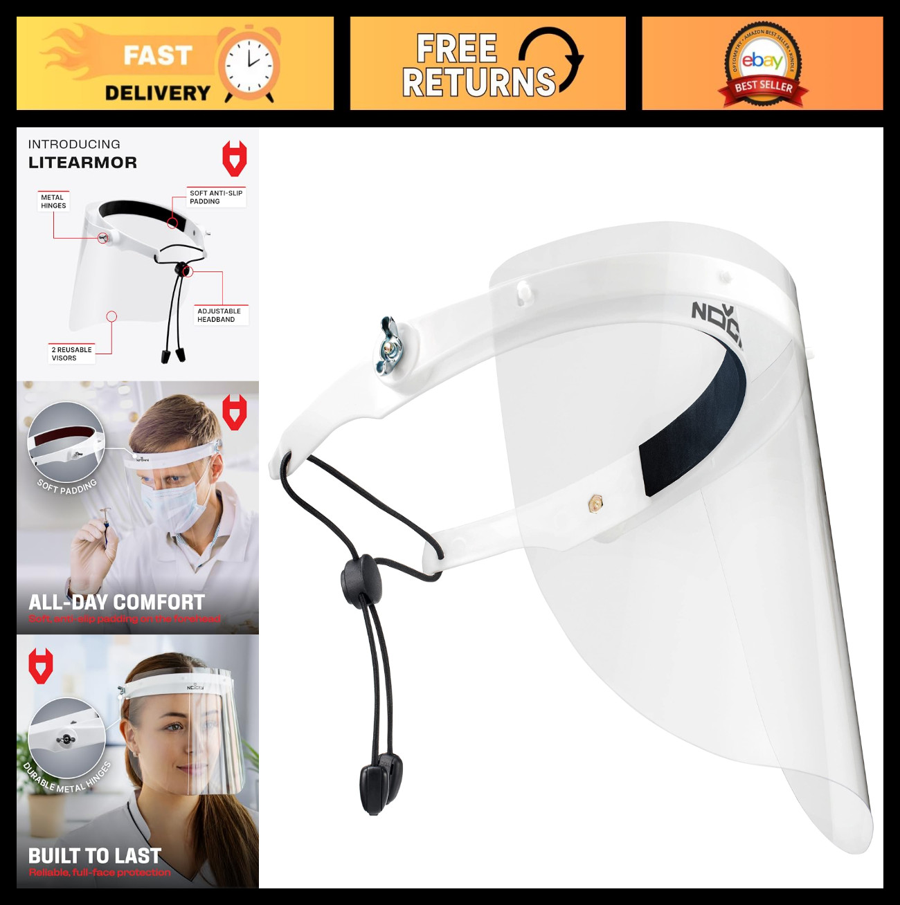 Adjustable Protective Face Shield Mask with 2 Reusable Visors - Flip-Up Design,