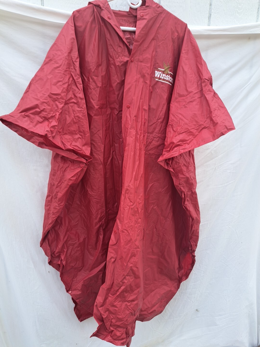 Vtg PVC Winston Cigarettes Red Rain Oversized Poncho Coat Advert Short Sleeve