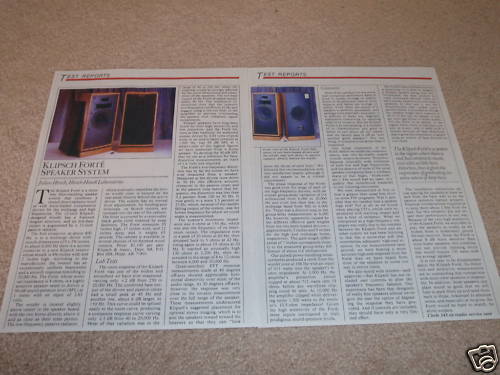 Klipsch Forte Speaker Review,1985, 2 pages, II, HORNS!