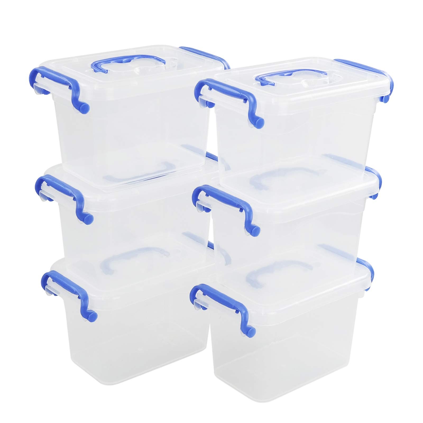 1.5 L Mini Storage Box Clear Tiny Storage Bin Handle 6Pack BPAFree