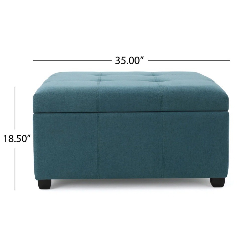 35 in Dark Teal Tufted Square Storage Ottoman Fabric Upholstered