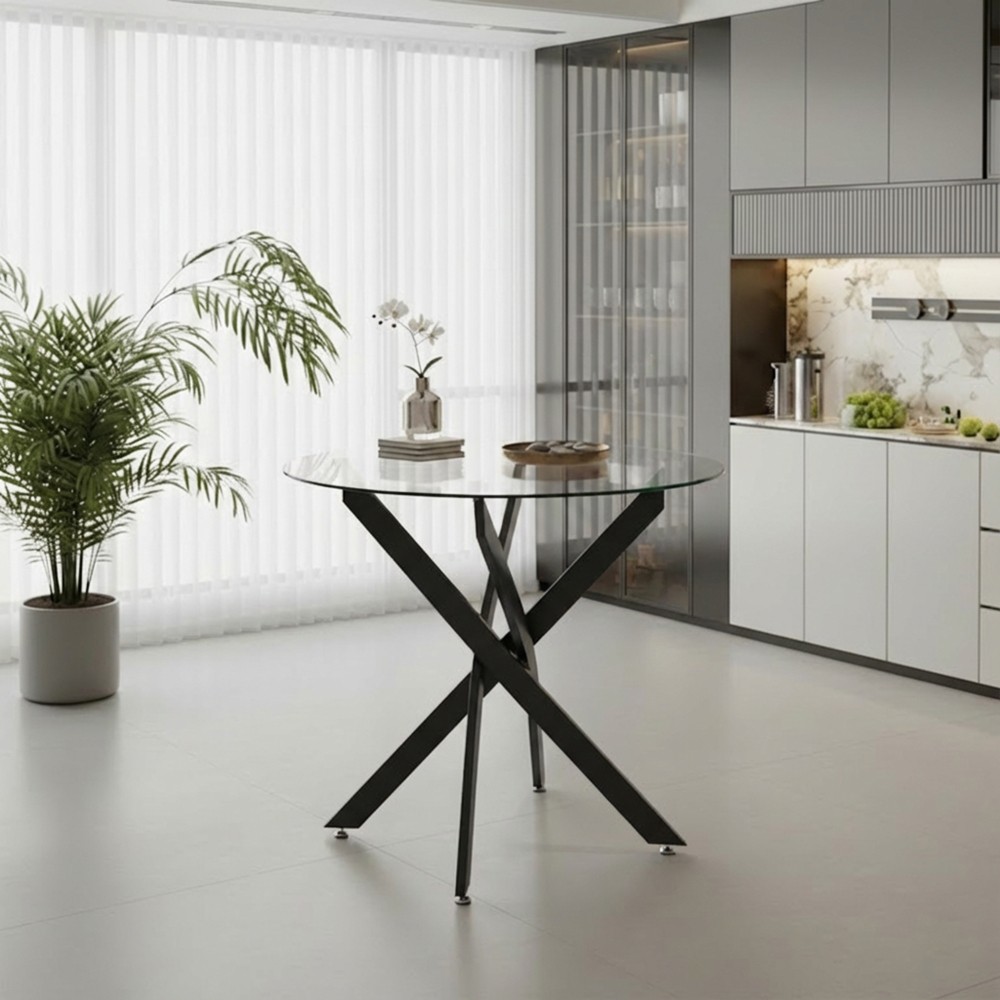 Round Dining Table 35.5" Glass Dining Table with Gold Legs Modern Kitchen Table