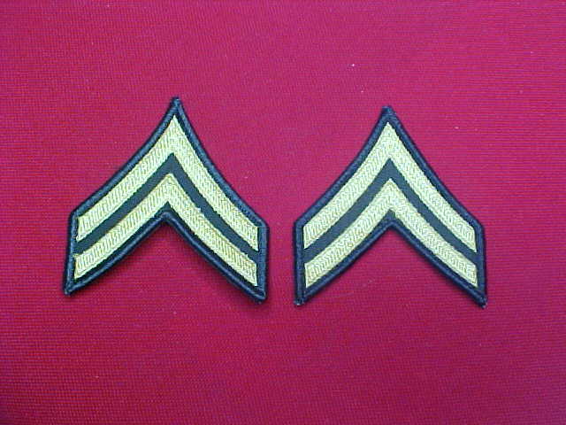 US Army Enlisted MALE E-4 Corporal gold on black patch set