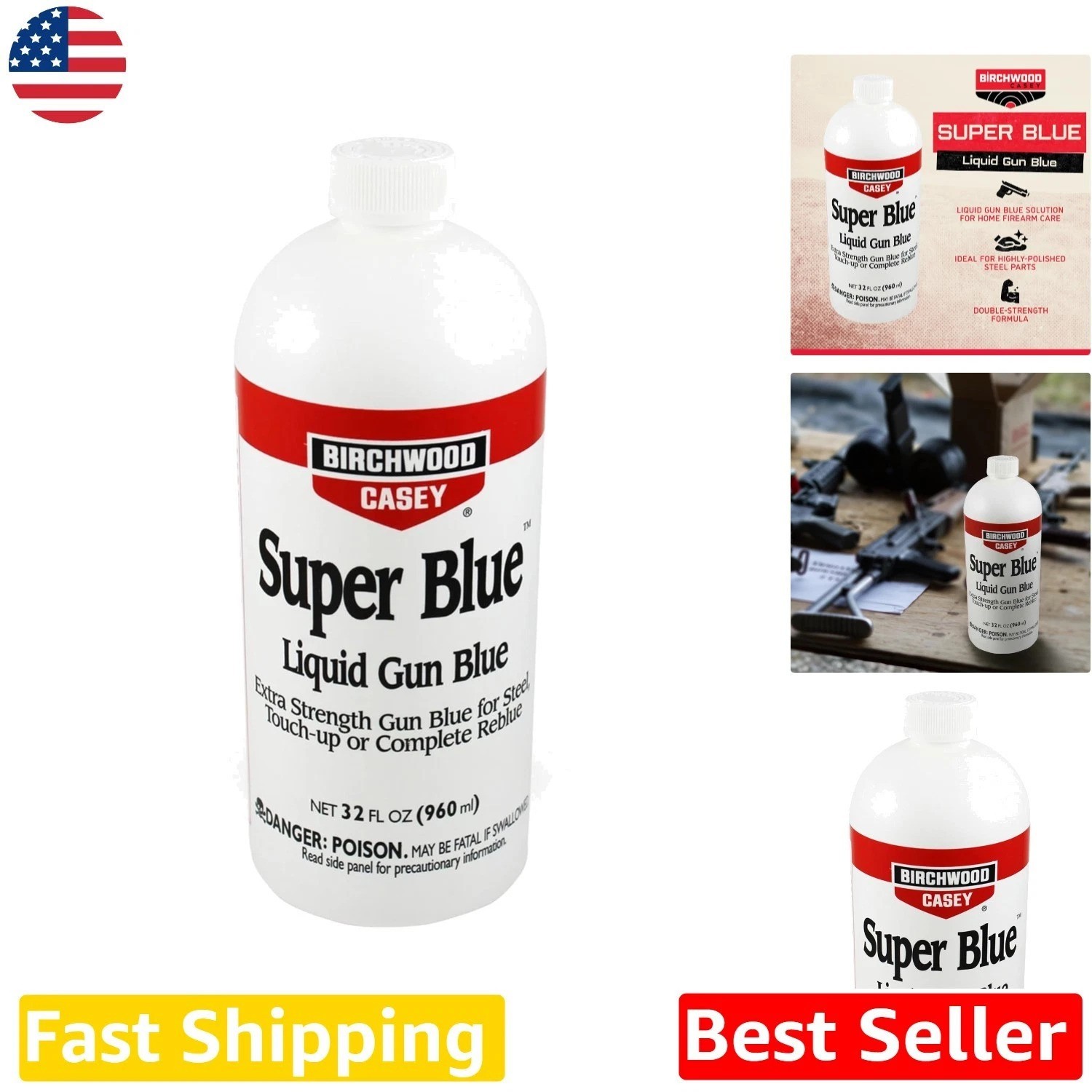 32oz Birchwood Casey Super Blue Liquid, Extra Strength Gun Metal Bluing