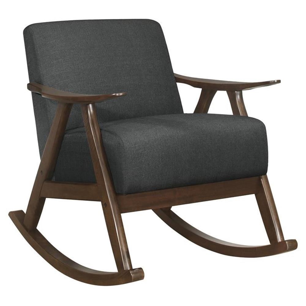 Pemberly Row Mid-Century Fabric Rocking Chair in Dark Walnut/Dark Gray