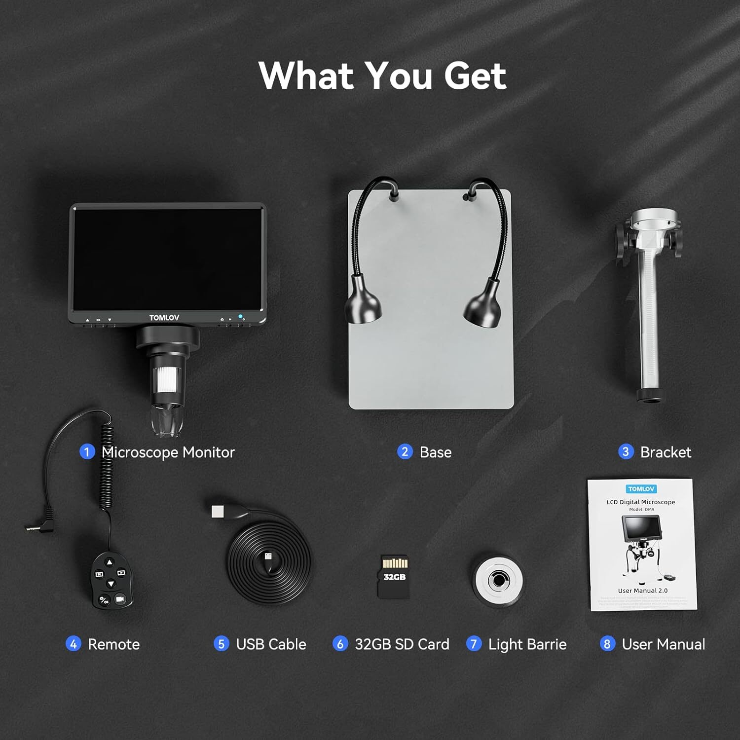 TOMLOV 7" 1200X Digital Microscope Error Coin Microscope Camera Full View 64GB